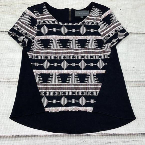 Anthropologie Sunday in Brooklyn Top Ellery Short Sleeve Shirt Aztec Woven XS - Picture 1 of 9